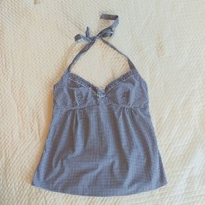 NWT, J Crew, white and blue checkered halter top, Size: 6, cotton material